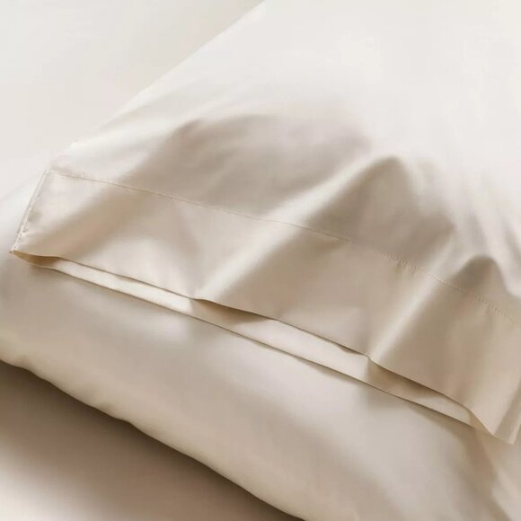Casaluna 100% Supima Cotton Percale Natural Beige King Pillowcase Set 20" x 40" - Picture 3 of 6